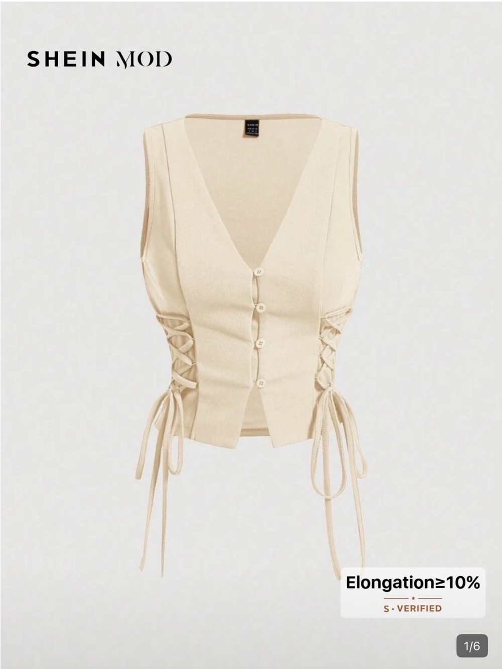 SHEIN Cream Lace-Up Button Front Crop Vest